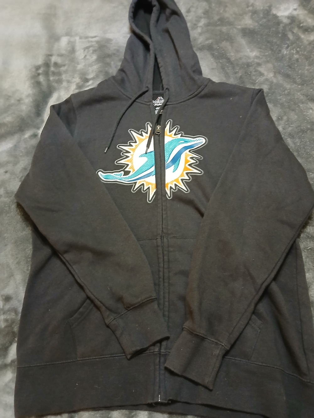 Majestic Black Zip-Up Hoodie with Teal & Orange Dolphin Patch